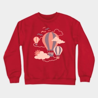 Riding Sunset Hot Air Balloon Illustration Crewneck Sweatshirt